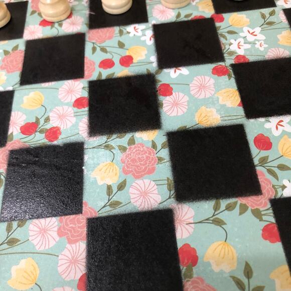 Scrapbook Chess Set - Mint Green Flowers - Picture 2 of 12